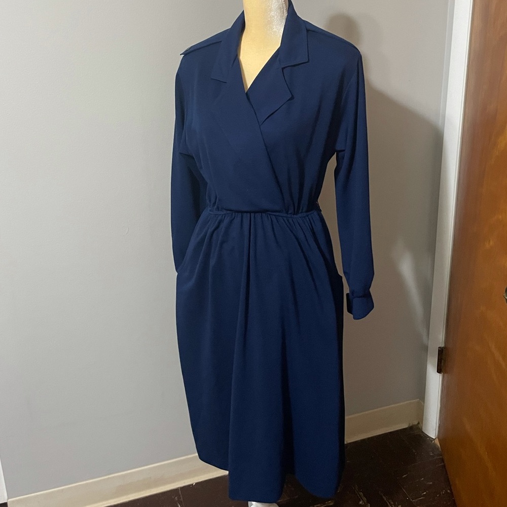 Vintage Leslie Fay Navy Blue Dress